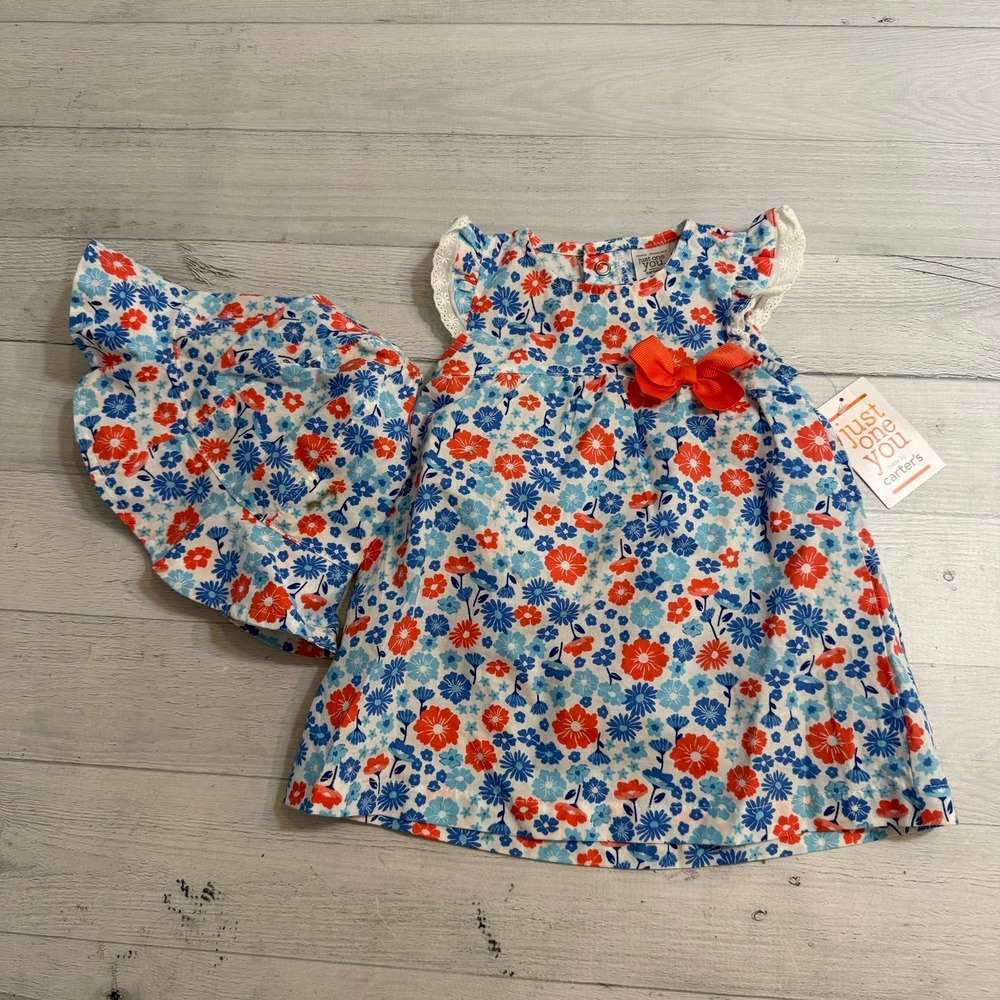 Carters baby girls floral dress with matching hat 3 months NEW